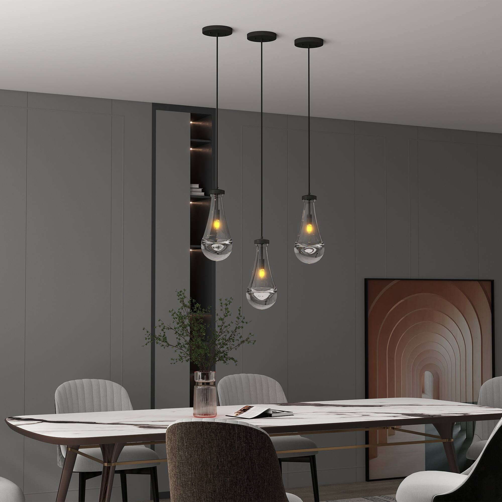 Alt View 4. Tiramisubest - Modern Black Raindrop Pendant Lights, Dining Room Light Fixture, Chandelier for Living Room Hallway (No Bulbs).