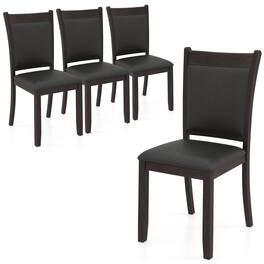 Gymax - Faux Leather Upholstered Dining Chairs Set of 4 w/ Padded Seat Rubber Wood Legs - Gray