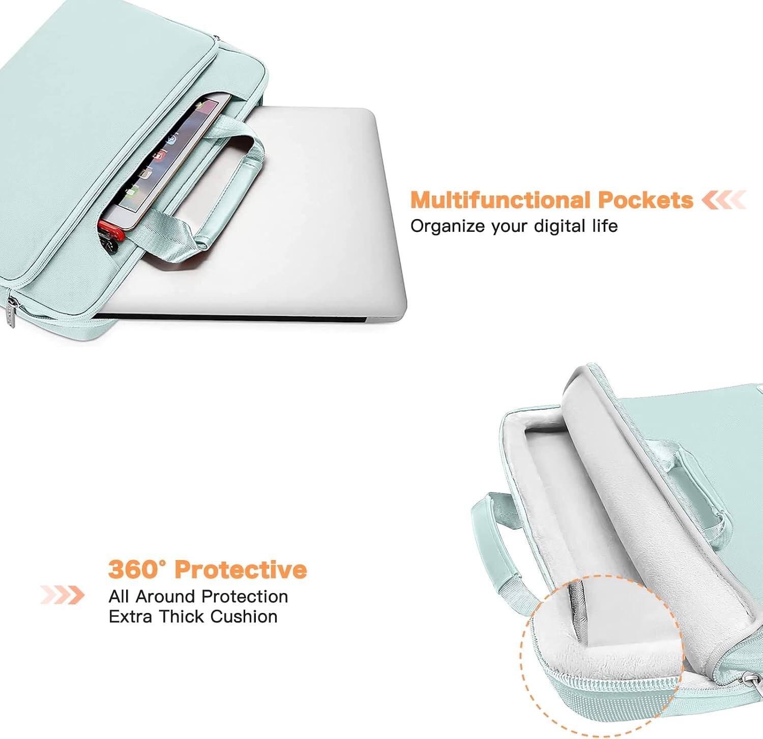 Multifunctional Pockets  
Organize your digital life

360° Protective  
All Around Protection  
Extra Thick Cushion