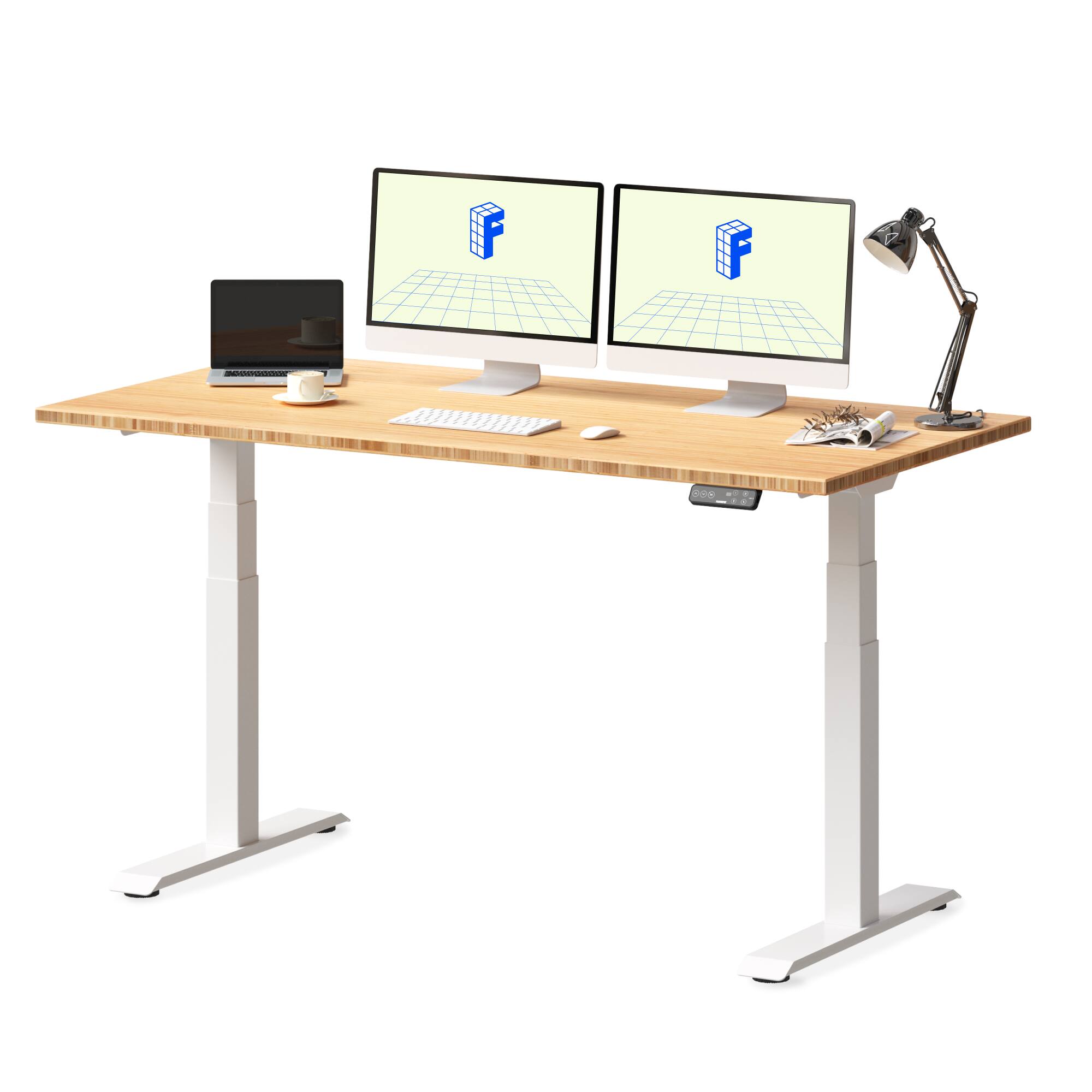 Left. FlexiSpot - FlexiSpot E7 60''W Electric Adjustable Standing Desk, Bamboo/White - Bamboo.