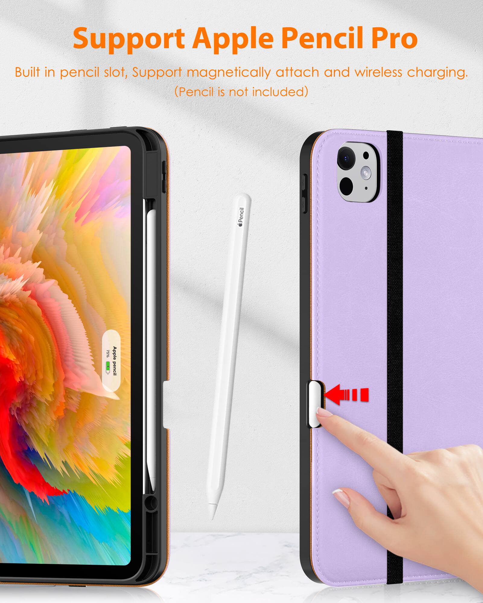 Support Apple Pencil Pro

Built in pencil slot, Support magnetically attach and wireless charging. (Pencil is not included)