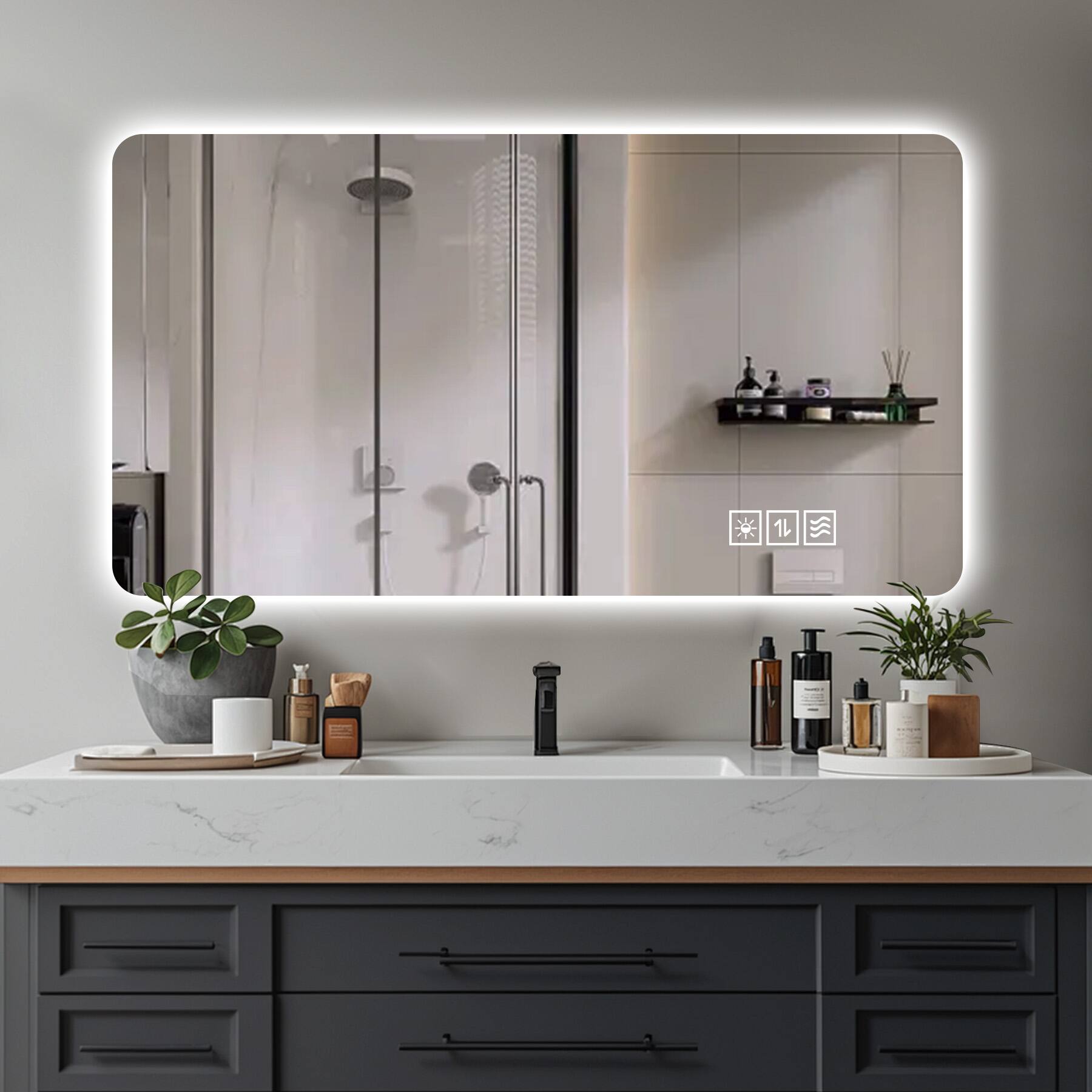 Alt View 2. Boyel Living - Wall Mounted LED Lighting Mirror 24 by 48 Inch with Three Color Lighting Dimming Anti Fog and Touch Switch.