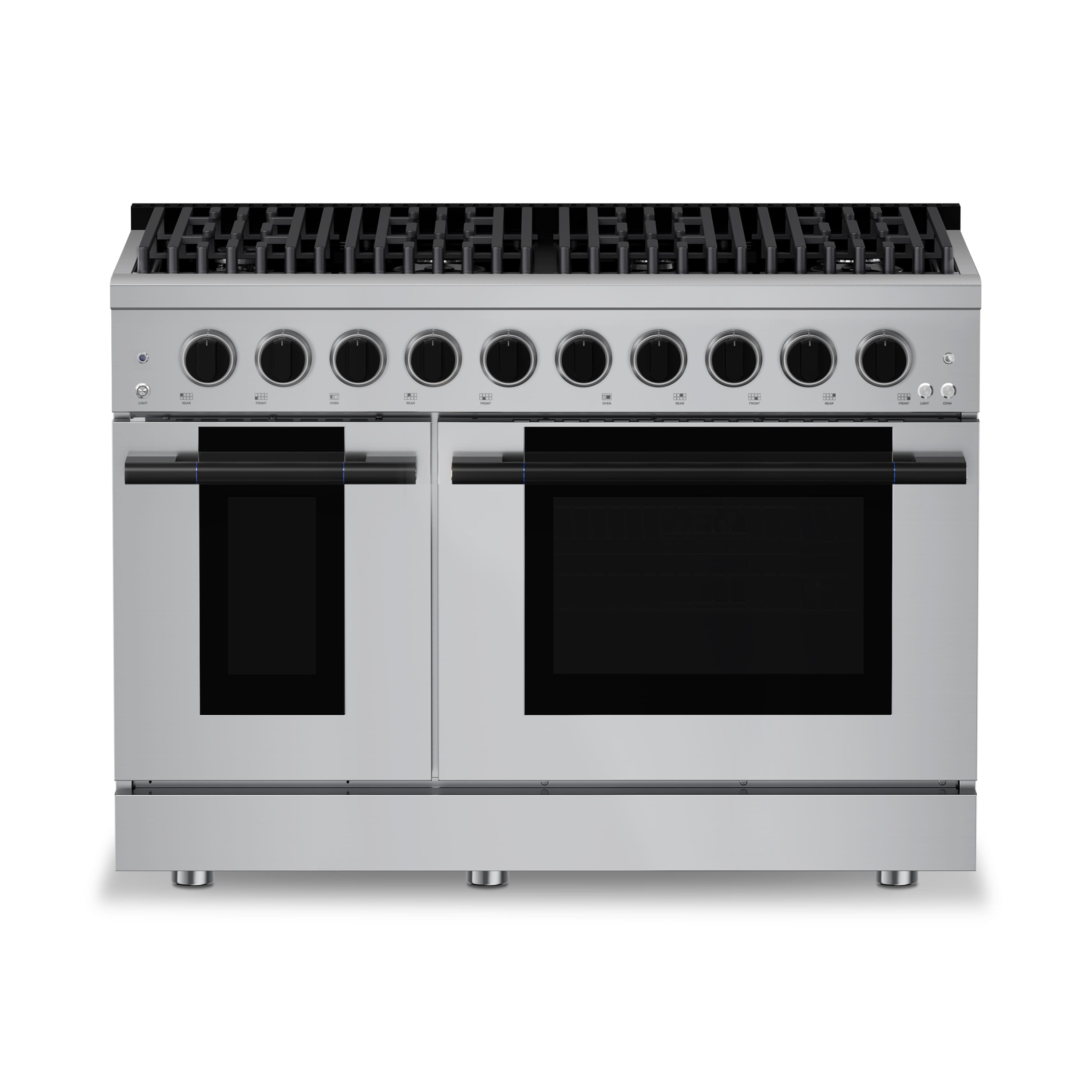 Hauslane - HausPro 48 in. 8 Burners Gas Range in Matte Black with 20,000 BTU and Double Oven with 5 Rack Positions - Matte Black
