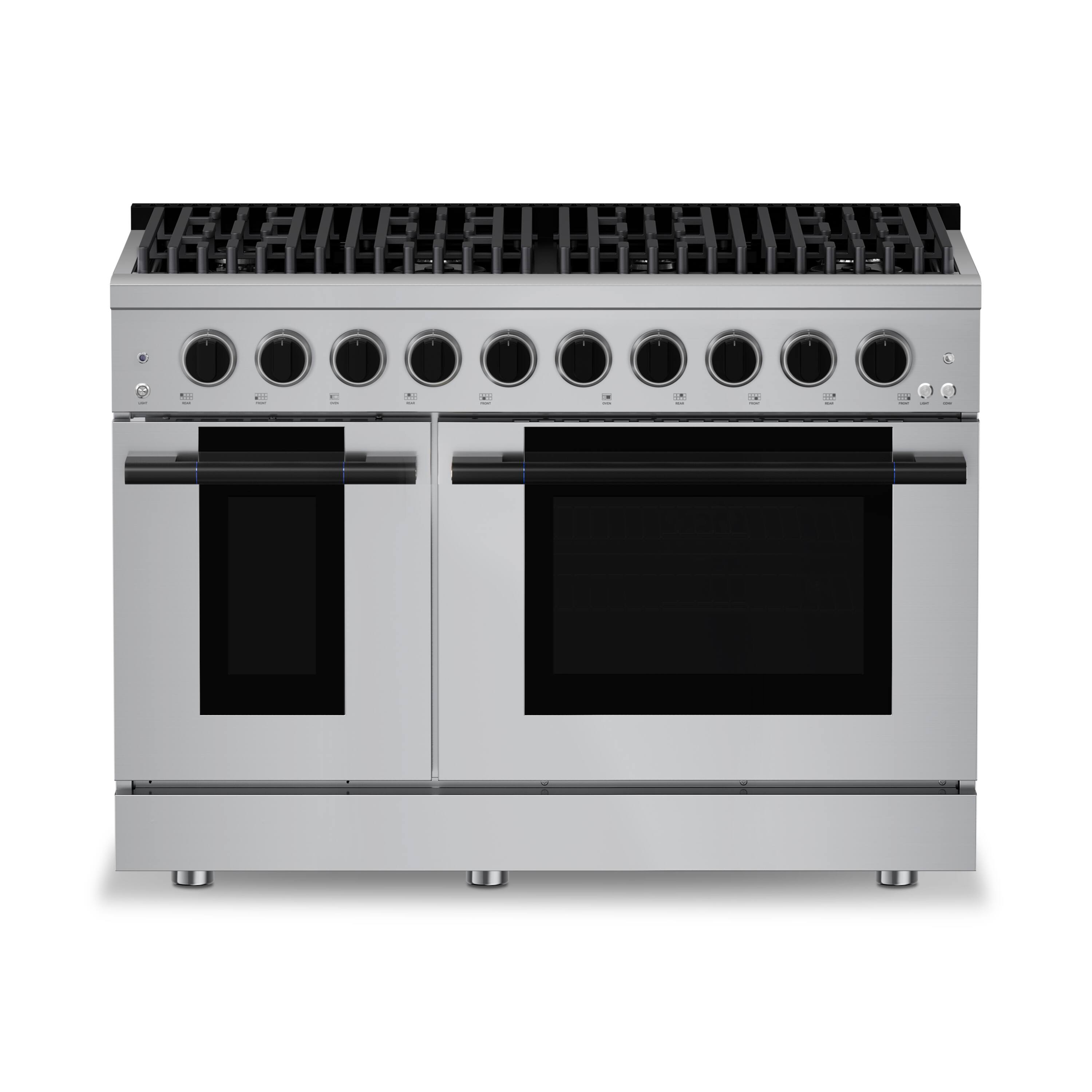 Front. Hauslane - HausPro 48 in. 8 Burners Gas Range in Matte Black with 20,000 BTU and Double Oven with 5 Rack Positions - Matte Black.