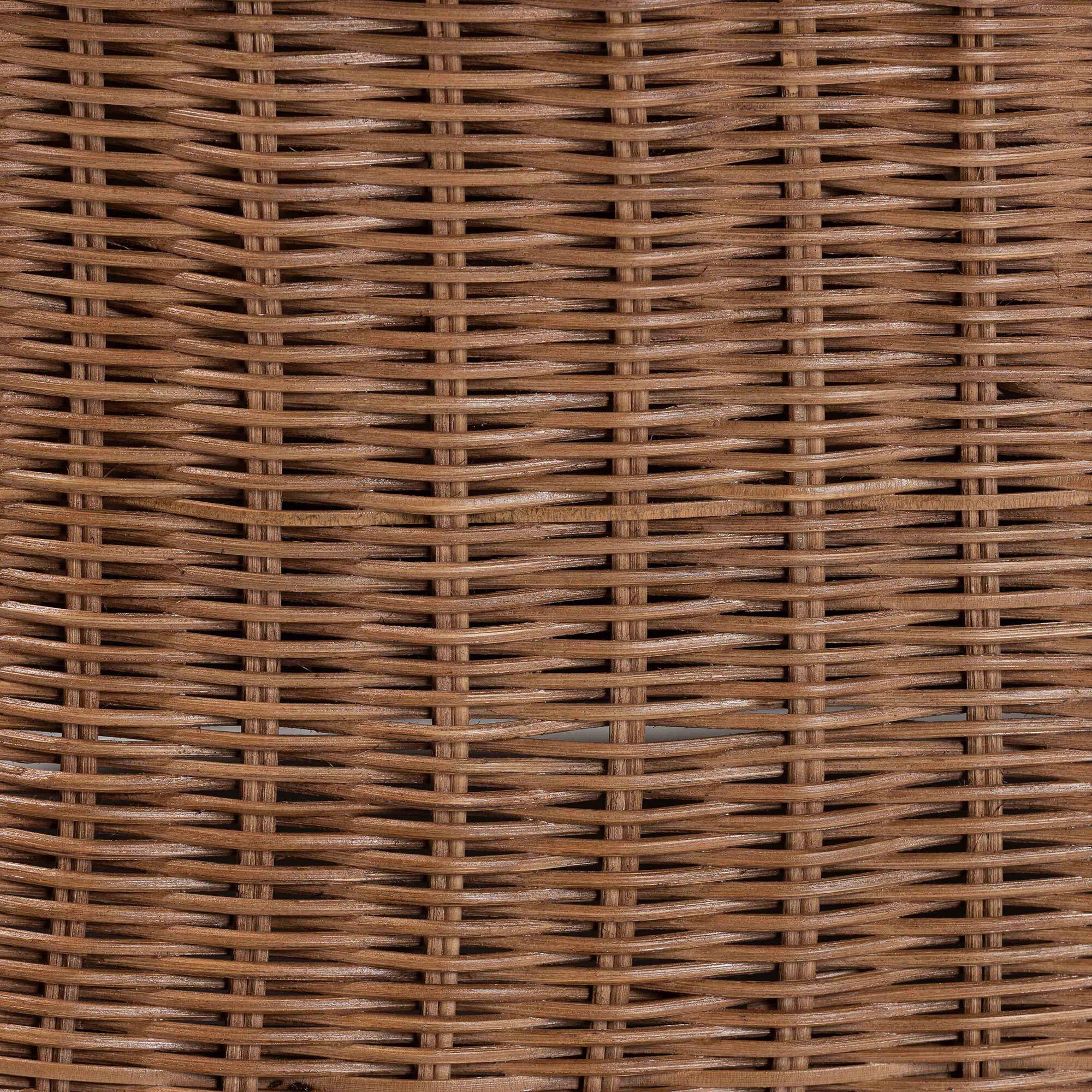 Alt View 2. bali & pari - Detta Natural Rattan Footstool with Cushion - Handwoven Wicker Ottoman with Scalloped Skirt Base for Coastal Lounge - Peanut Brown.