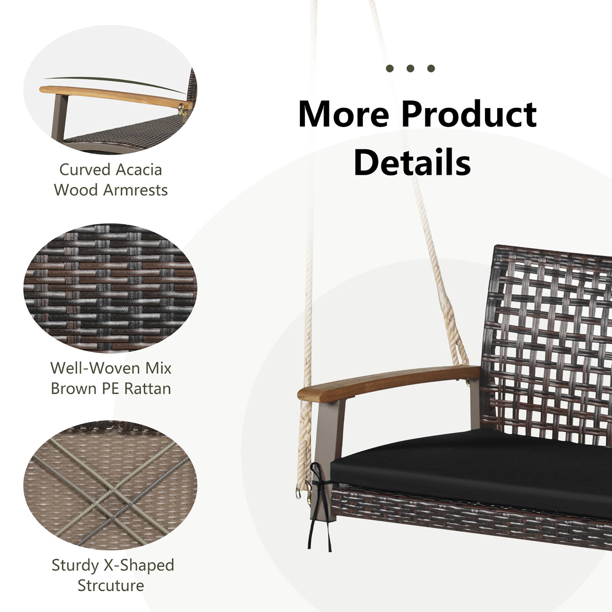 - Curved Acacia Wood Armrests
- Well-Woven Mix Brown PE Rattan
- Sturdy X-Shaped Structure

More Product Details