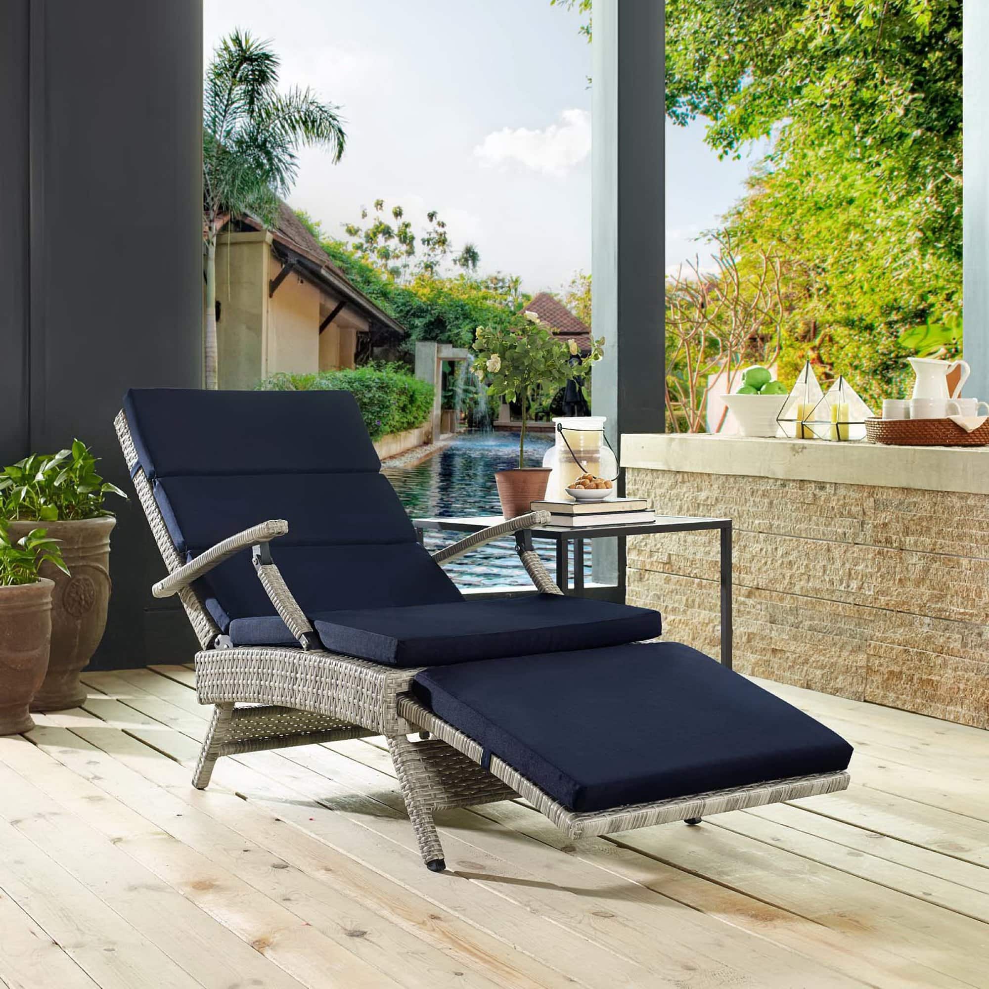 Envisage Chaise Outdoor Patio Wicker Rattan Lounge Chair by Modway - Light Gray Navy