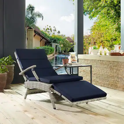 Front. Modway - Envisage Chaise Outdoor Patio Wicker Rattan Lounge Chair by Modway - Light Gray Navy.