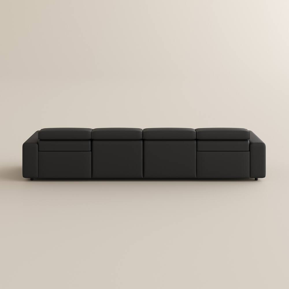 Alt View 10. POVISON - 138.82" Power Modular Couch Electric Recliner Sofa, 2 Extendable Recliners, USB Charging Port, Living Room, Khaki - Black Sustainable Leather.