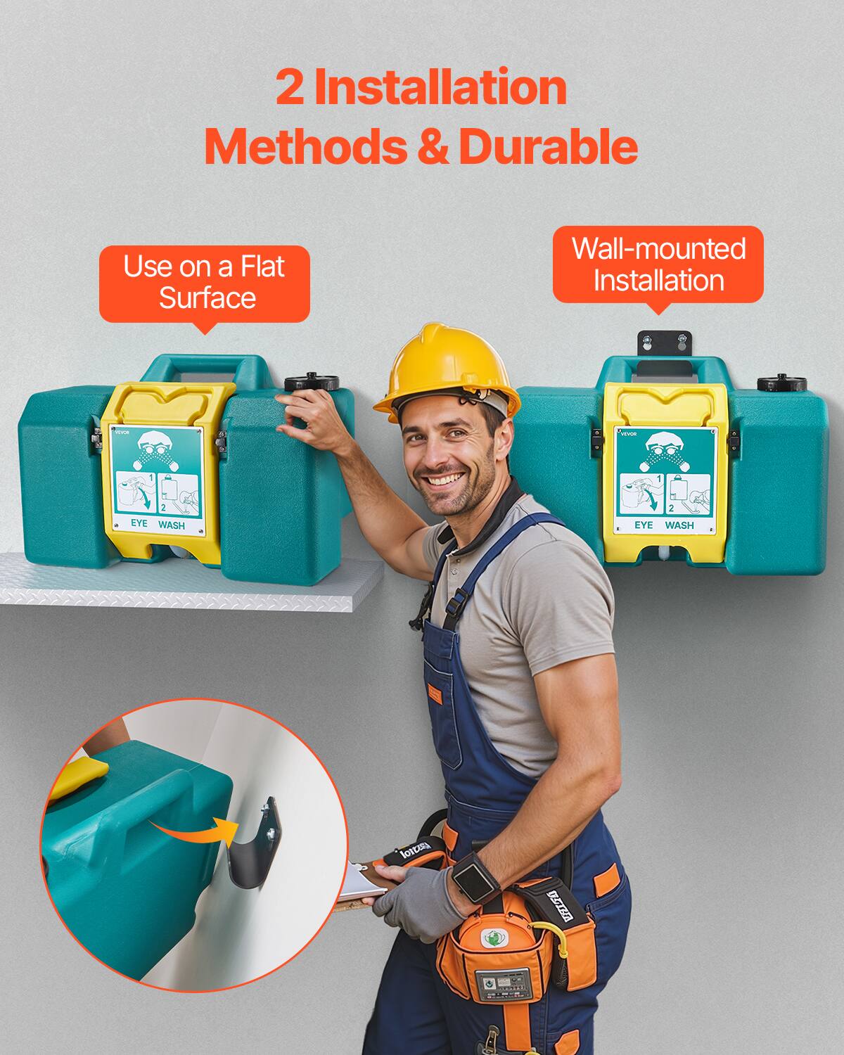 2 Installation Methods & Durable

Use on a Flat Surface

Wall-mounted Installation

EYE WASH

EYE WASH