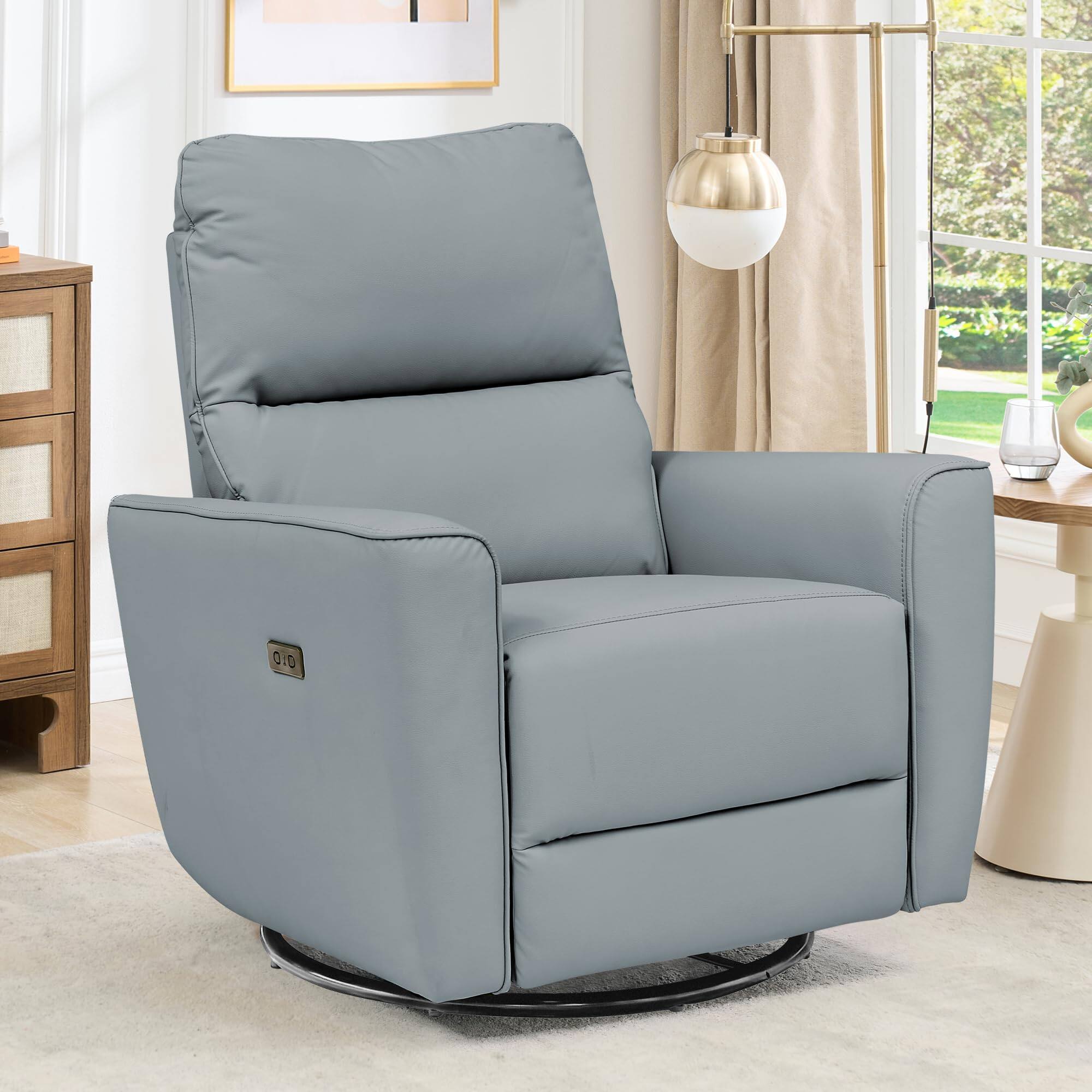 Alt View 4. Babevy - Power Recliner Chair, Swivel Nursery Recliner Chair, Faux Leather Upholstered Sofa Chair with Charging Port - Grey.