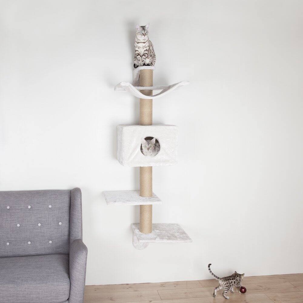 Angle. TRIXIE - Dayna Jute & Plush 5-Level 60" Wall Mount Cat Tree w-Scratching Post & Condo - Light Gray-Greige.