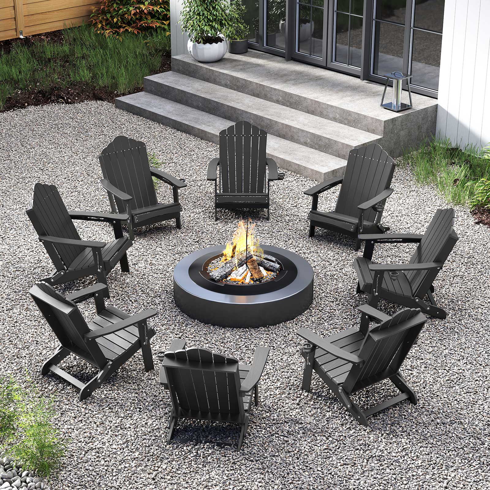 Alt View 7. Gymax - Gymax 2PCS Patio Folding Adirondack Chair Weather Resistant Cup Holder Yard Grey - Gr4y.