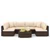 Front. Costway - 7 PCS Patio Rattan Furniture Set Sectional Sofa Cushioned Garden - Brown,Mix Gray.