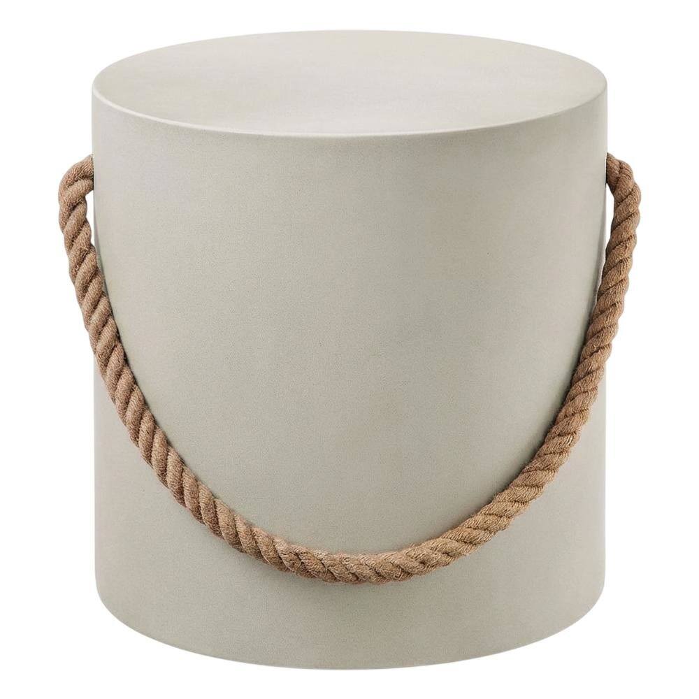 Back. Outdoor Escape - Concrete Side Table With Rope Detail For Indoor And Outdoor Use - Gray.