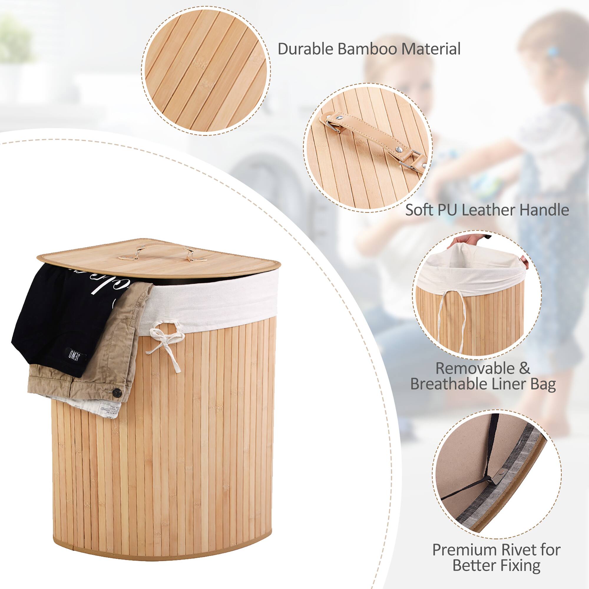 Durable Bamboo Material Soft PU Leather Handle  1EM0 Removable & Breathable Liner Bag Premium Rivet for Better Fixing