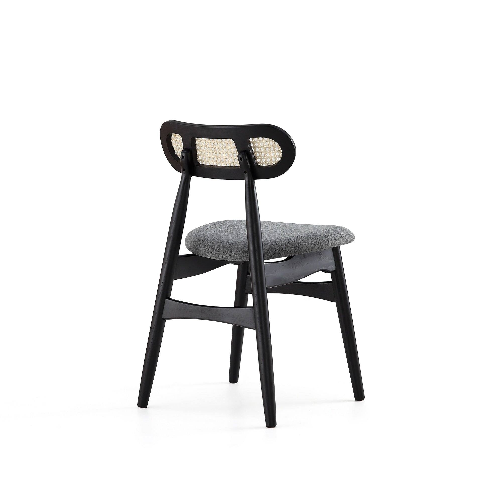 Alt View 2. Manhattan Comfort - Colbert Industry Chic Cane Back Wood Upholstered Dining Chair - Set of 2 - Black and Gray.