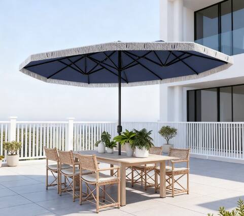 Front. Anysun - Anysun Extra Large Rectangle Crank-Lift Design Patio Umbrella with Double-Sided and Fringe - Dark Blue.