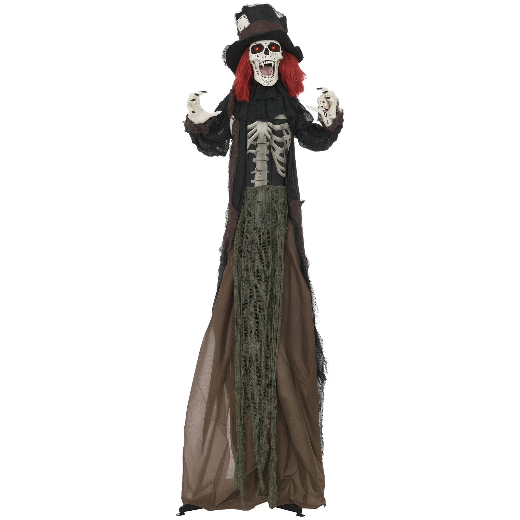 Front. Homcom - 6' Outdoor Halloween Decoration, Animatronic Zombie with Realistic Skeleton Chest, Scary Sharp Teeth and Light Up Eyes - Multi-Colored.