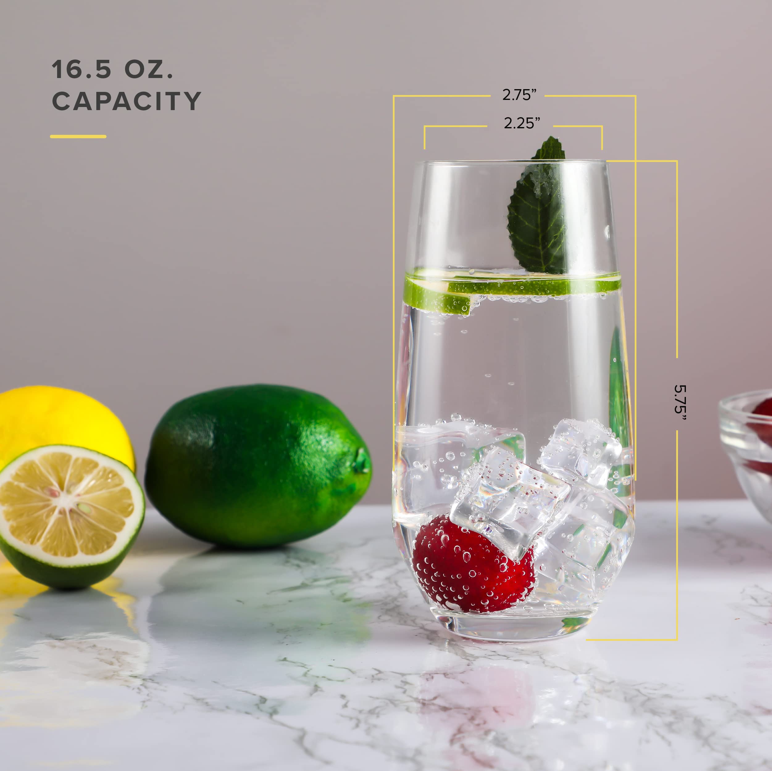 16.5 Oz. CAPACITY, 2.75", 2.25", 5.75"