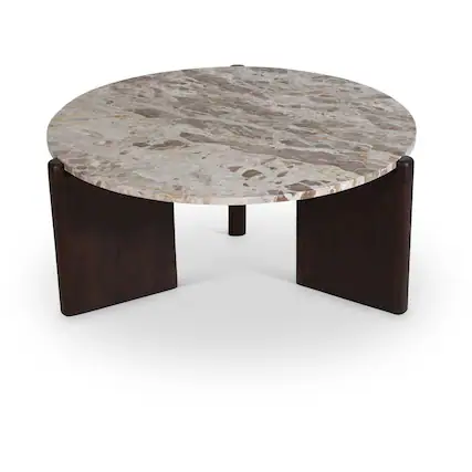 Front. Meridian Furniture - Varenna Beige Marble Top And Acacia Wood Base Coffee Table - Brown.