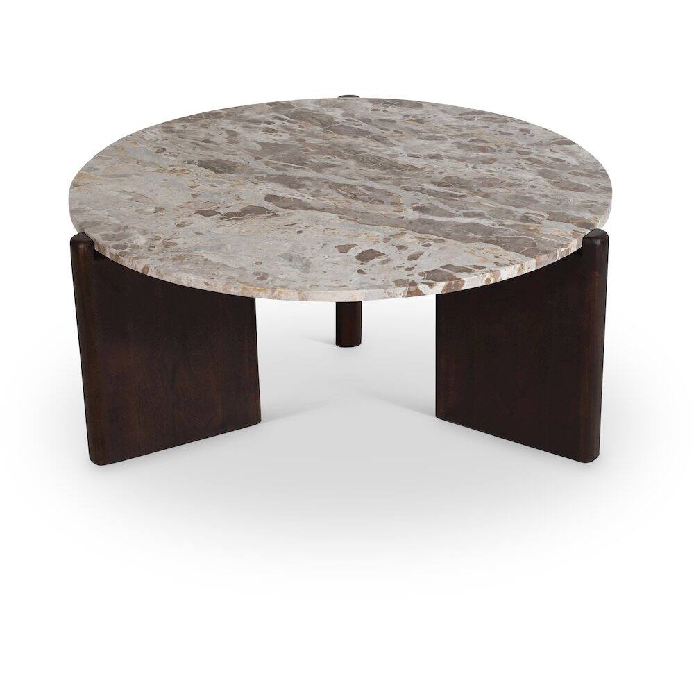 Front. Meridian Furniture - Varenna Beige Marble Top And Acacia Wood Base Coffee Table - Brown.