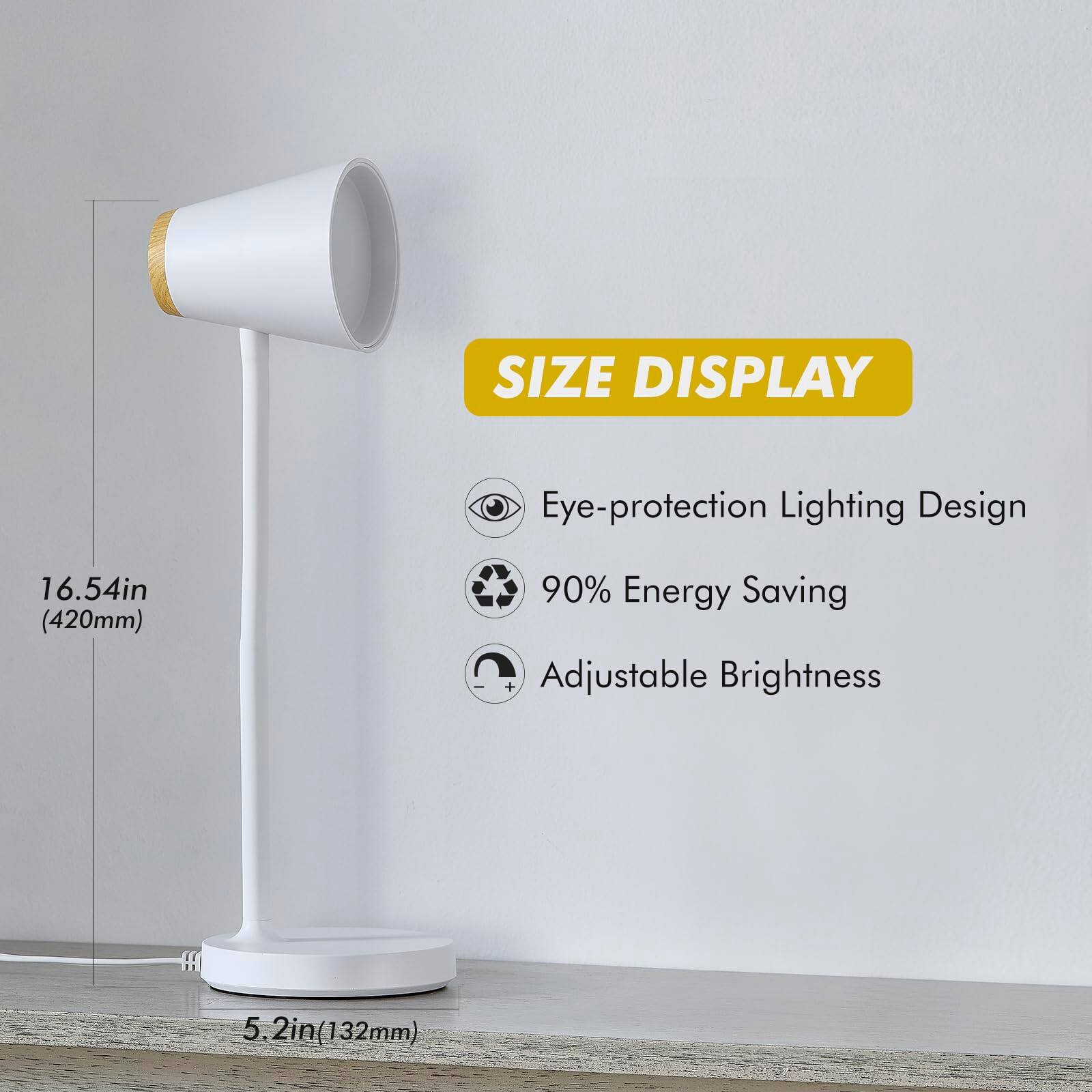 **SIZE DISPLAY**

- Eye-protection Lighting Design
- 90% Energy Saving
- Adjustable Brightness

**Dimensions:**
- 16.54in (420mm)
- 5.2in (132mm)