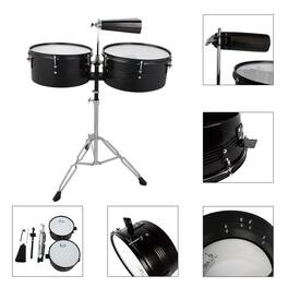 Winado - 13" 14" Timbales Drum Set Percussion with Stand Cowbell