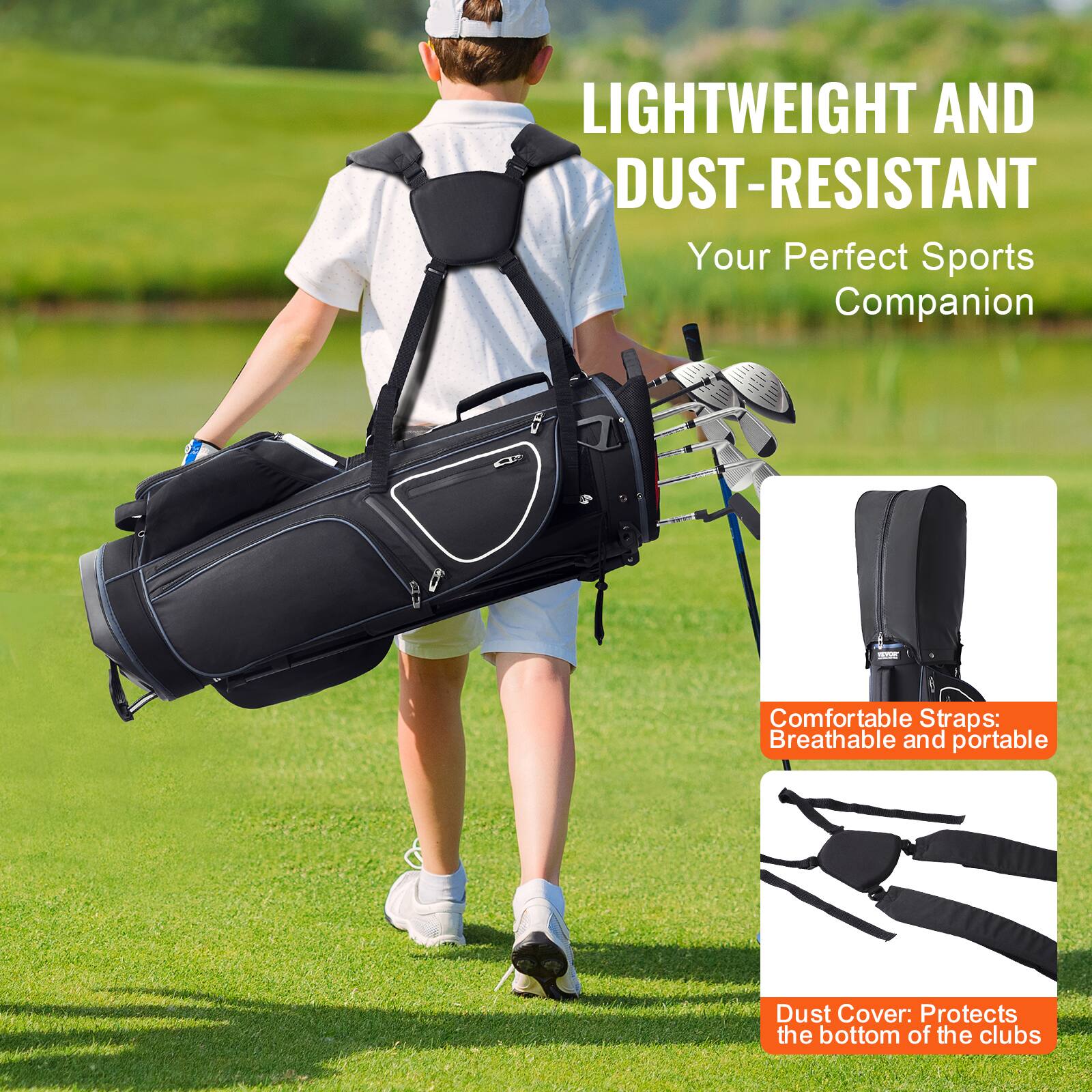 LIGHTWEIGHT AND DUST-RESISTANT  
Your Perfect Sports Companion  

Comfortable Straps: Breathable and portable  

Dust Cover: Protects the bottom of the clubs