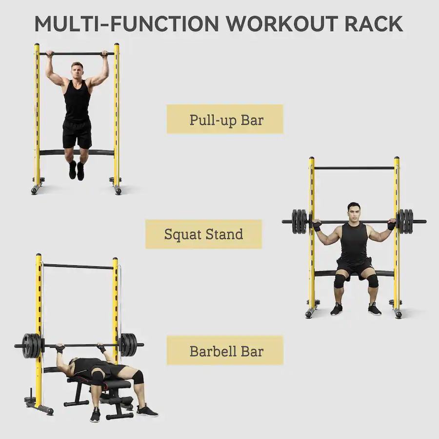 Soozier Squat Rack with Pull Up Bar, Adjustable Power Rack with Barbell ...