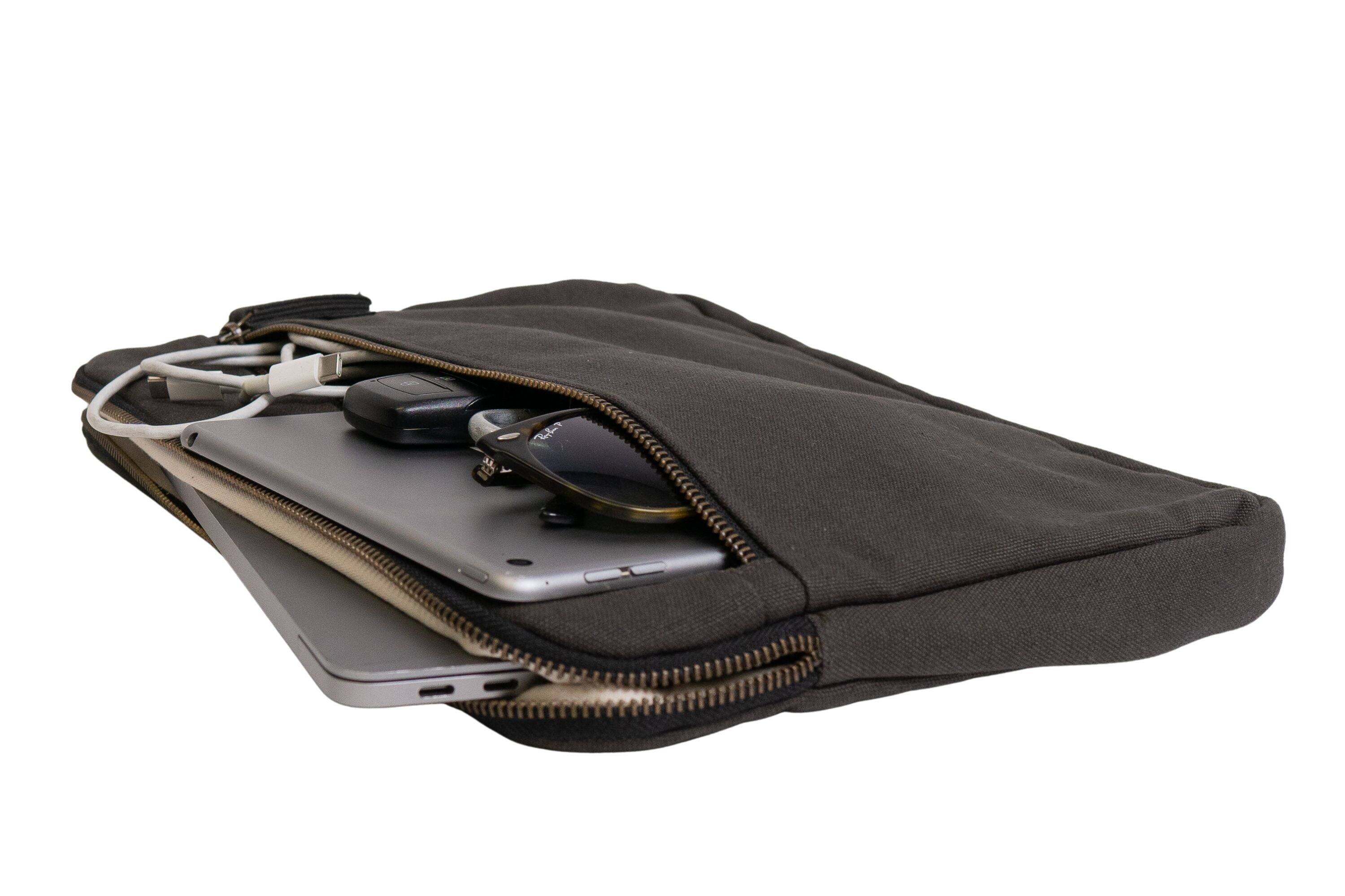 Alt View 1. Terra Thread - Organic Cotton Laptop Sleeve 13 inches - Charcoal Grey.