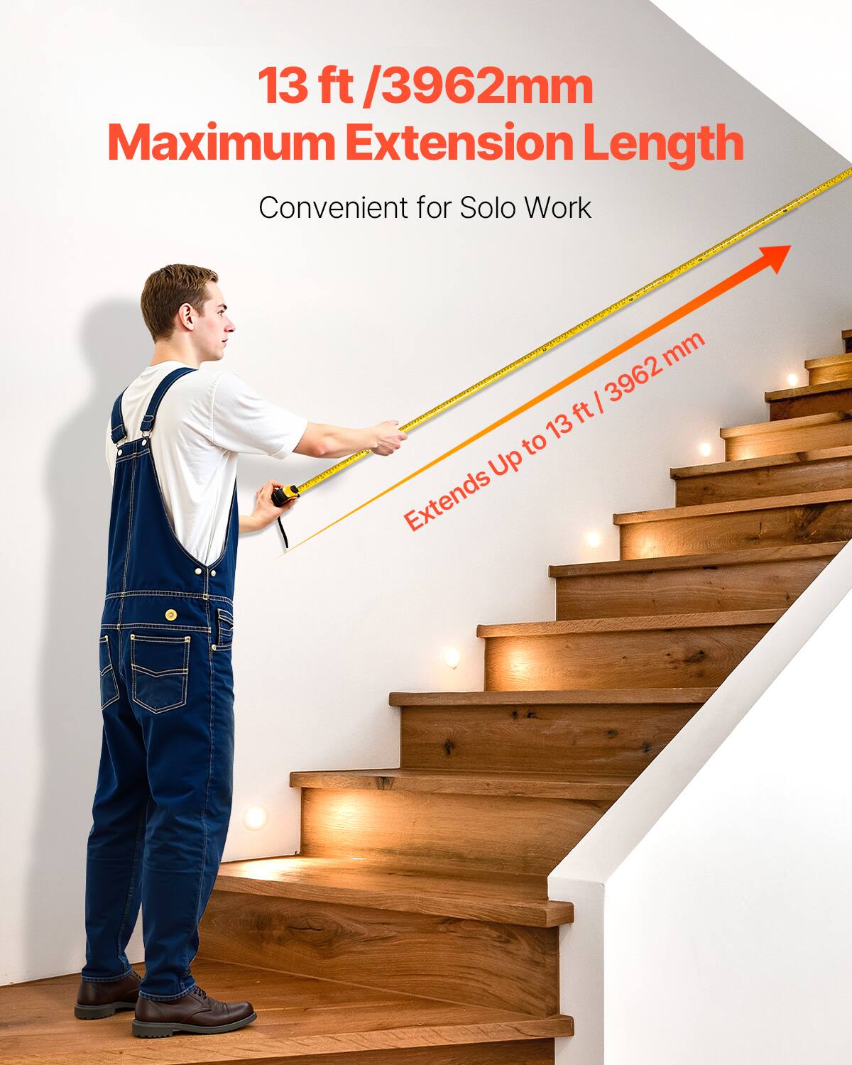13 ft / 3962mm  
Maximum Extension Length  
Convenient for Solo Work  

Extends Up to 13 ft / 3962 mm