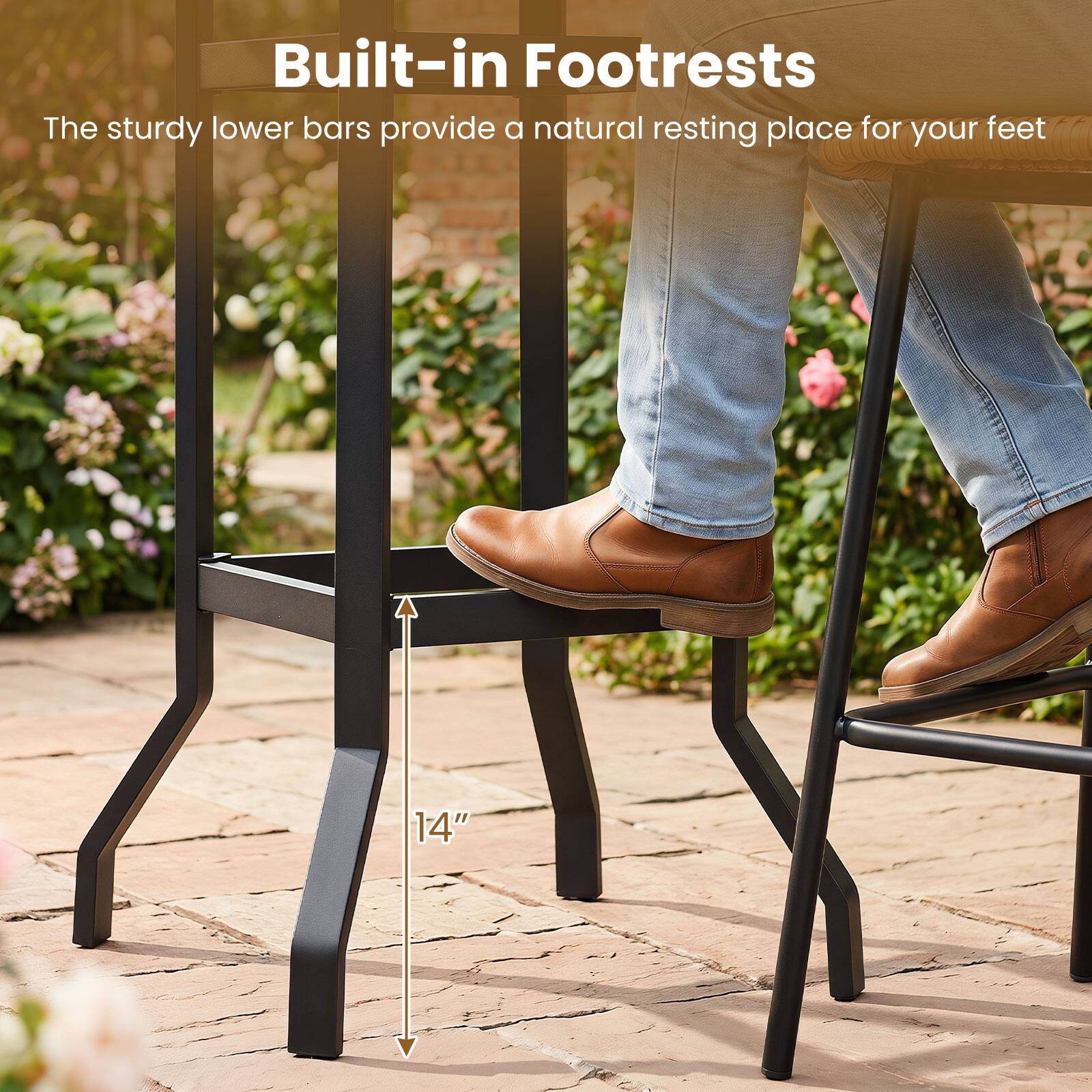 Built-in Footrests

The sturdy lower bars provide a natural resting place for your feet

14"