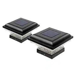 Home Zone Security - Outdoor Solar Post Cap Lights for 3.5" x 3.5" and 4" x 4" Posts, 2 Pack - Black