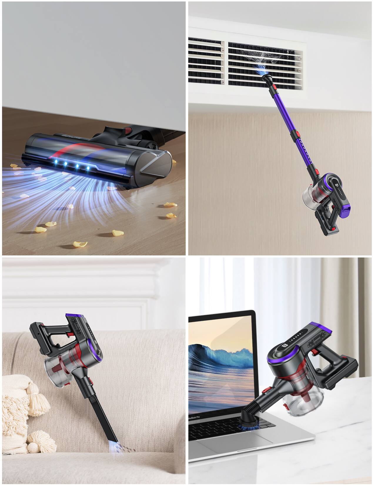 Alt View 3. Buture - JR400 Cordless Vacuum 400W Motor with 38KPA Strong Suction.