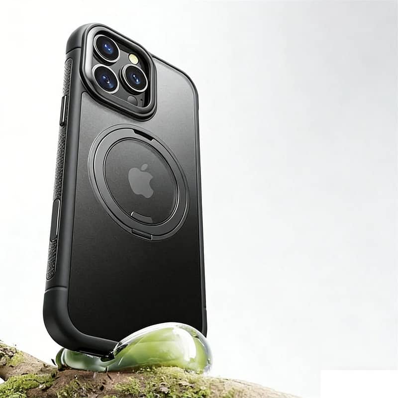 SKRAN - Full Coverage Case for iPhone 17 Pro - Magnetic Bracket Phone Case with Camera Button Protection,Pivot Stand Design - Black