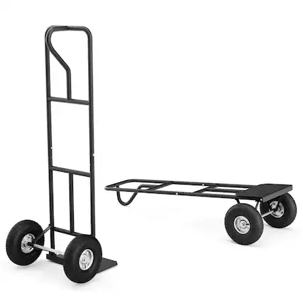 Front. Costway - Heavy Duty Hand Truck 660lbs Capacity Trolley Cart with Foldable Nose Plate - Black.