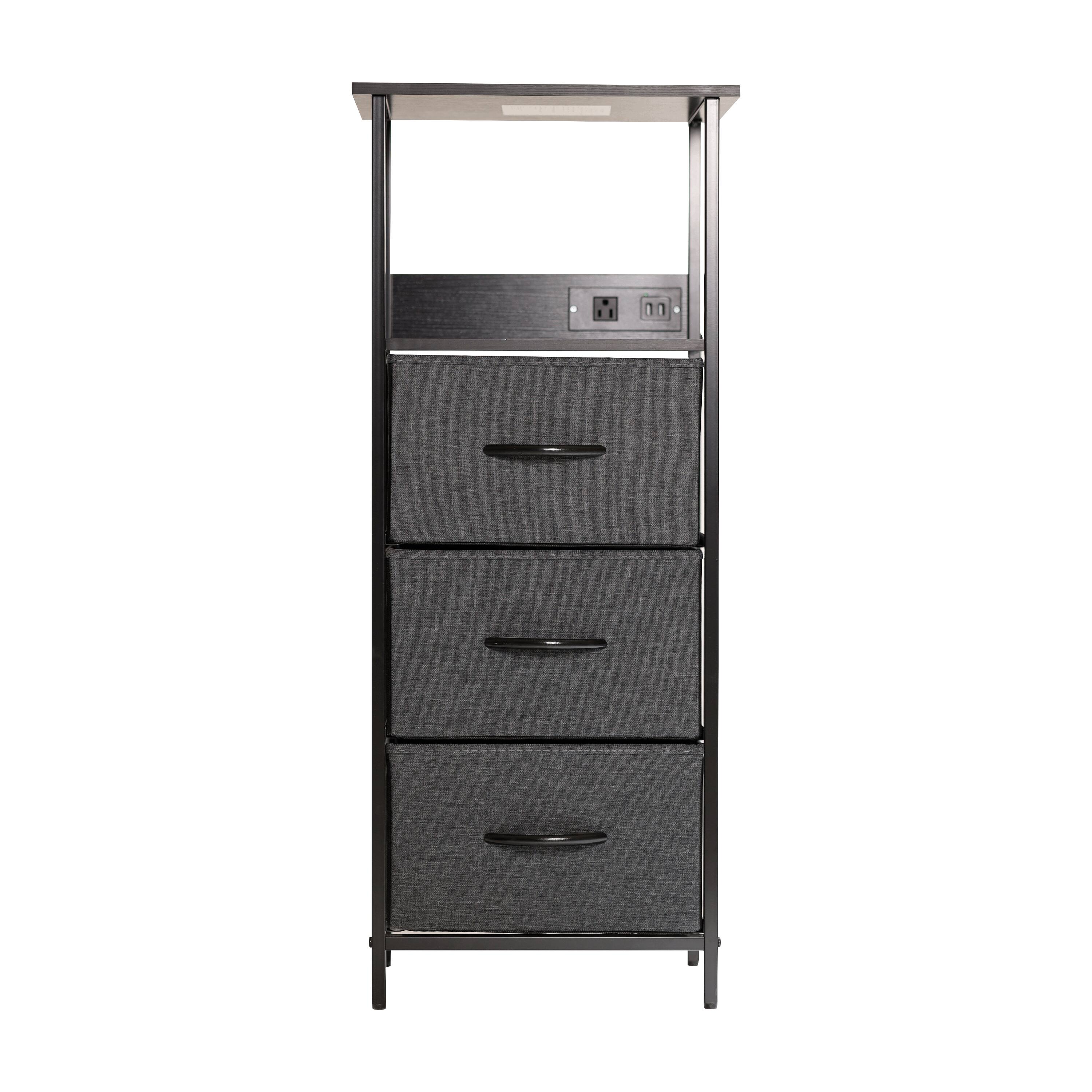 Alt View 8. Emma + Oliver - Charging Nightstand with 3 Fabric Drawers, 2 USB Ports, 1 Outlet - Charcoal Drawers/Black Frame.