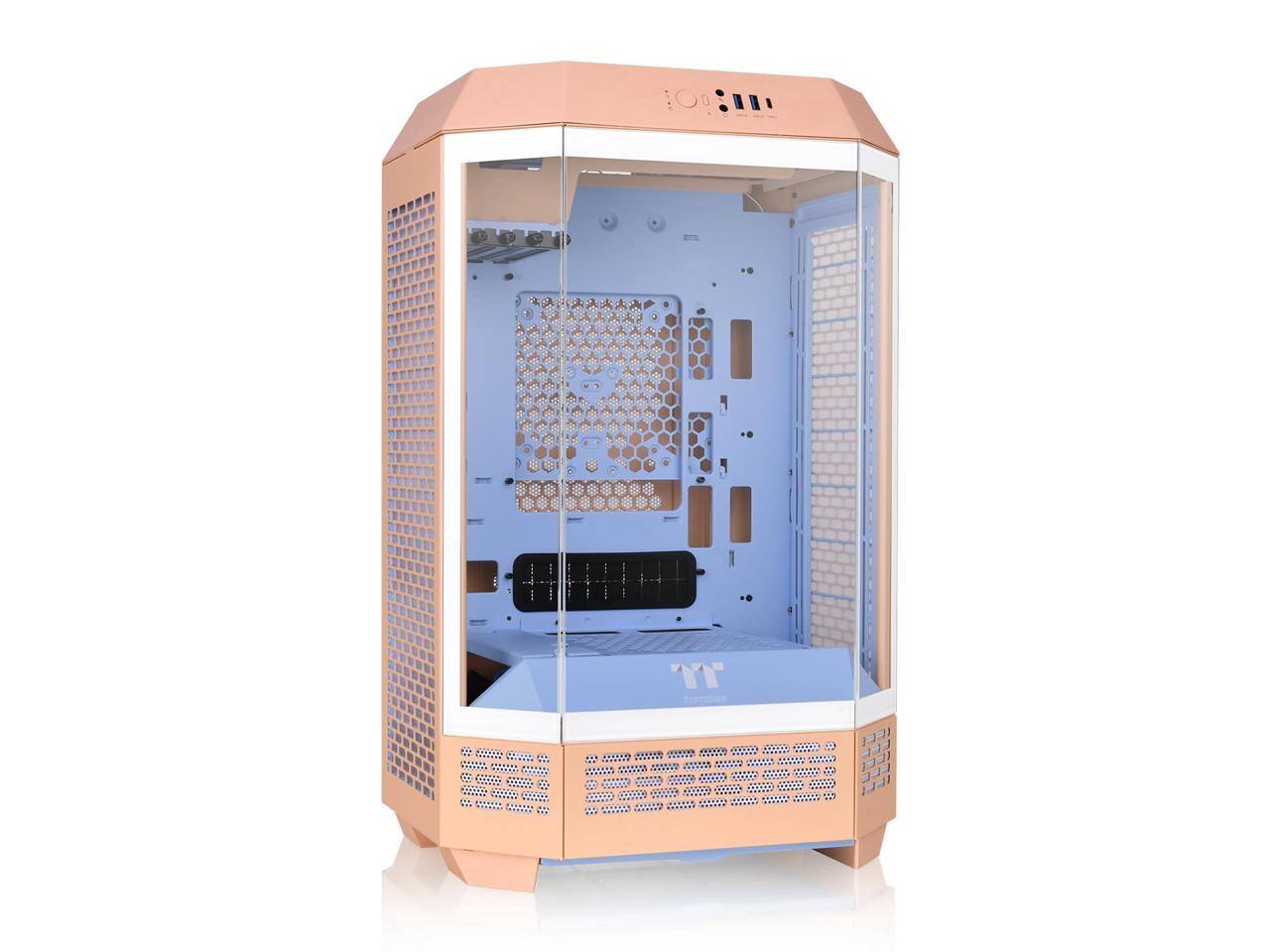 Alt View 7. Thermaltake - Thermaltake Tower 300 Summer Edition Peach Fuzz Micro-ATX Case, 2x140mm Fan, 420mm Radiator, Horizontal Display - Peach Fuzz.