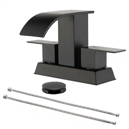 Front. Boyel Living - Black 4 Inch Centerset Faucet SUS304 Waterfall Spout 1.2GPM Dual Handle Pop Up Drain - Matte Black.
