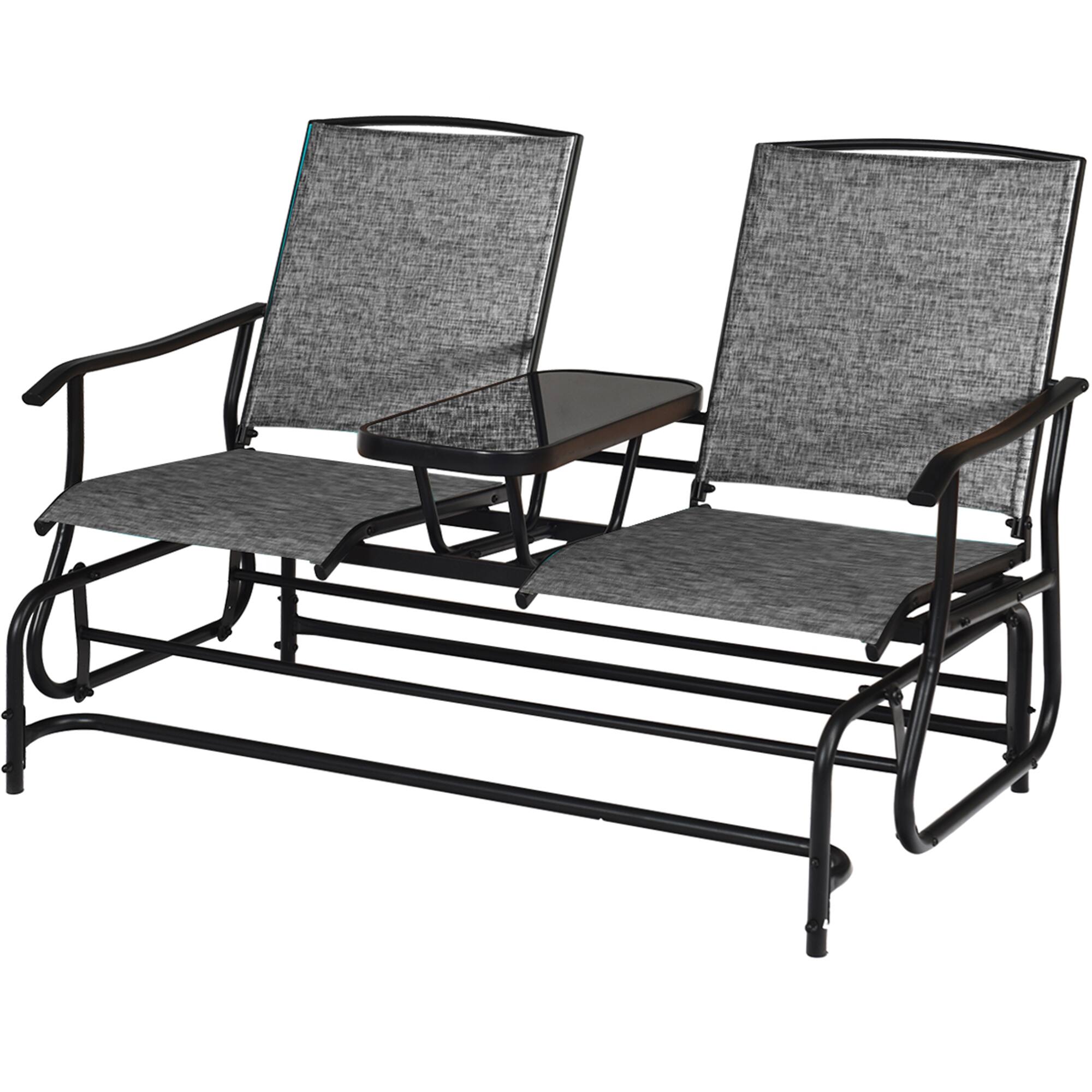 Alt View 3. Gymax - Gymax Patio 2-Person Glider Rocking Char Loveseat Garden w/ Tempered Glass Table Grey - as pic.