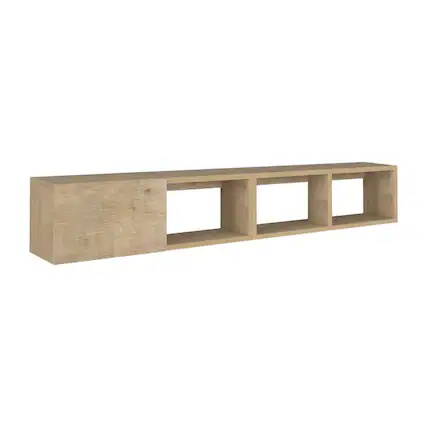 Front. FurniFact - Oak Floating Wall-Mounted TV Stand for 75 Inch Flat Screens Durable Engineering - Beige.
