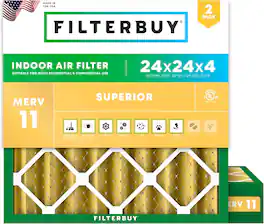 Filterbuy - 24x24x4 MERV 11 Pet & Allergy Defense, Electrostatic Pleated HVAC AC Furnace Air Filters Replacement (2-Pack) - Gold