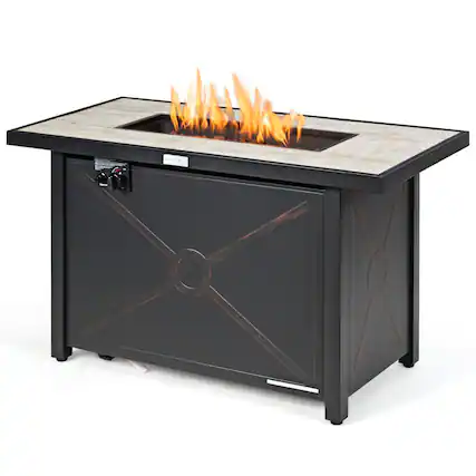 Front. Mondawe - 42 Inch 60000 BTU Propane Fire Pit Table with Ceramic Tabletop - Black.
