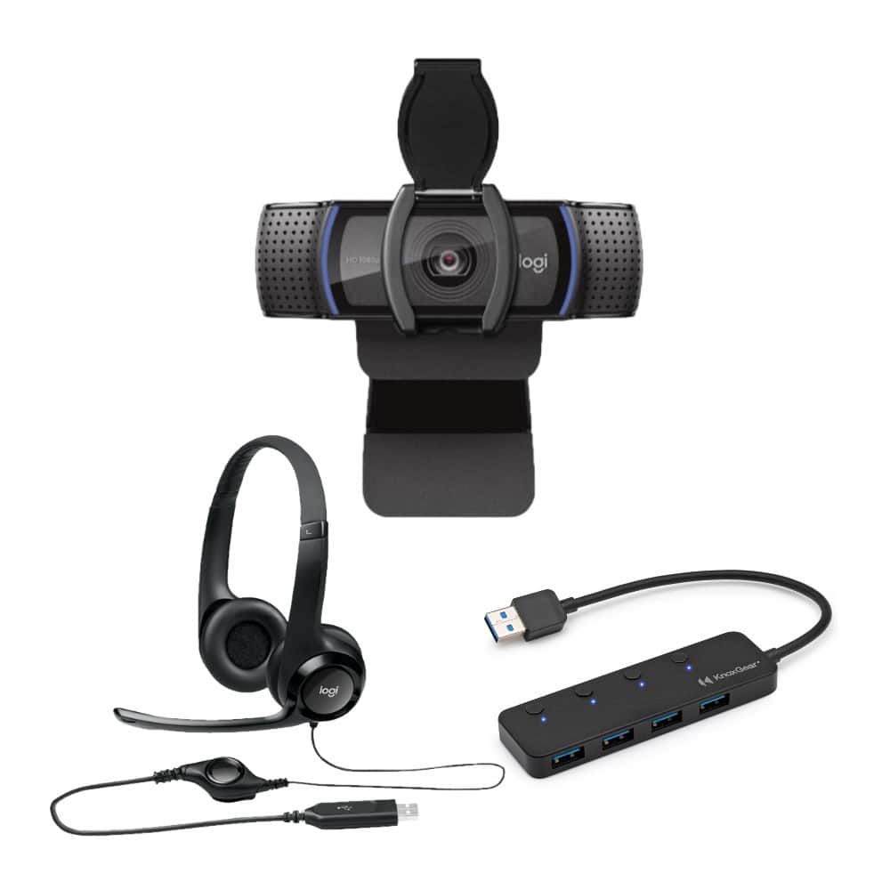 C920S Pro Stream Webcam w/ Logitech H390 Headset & Knox 4-Port USB Hub
