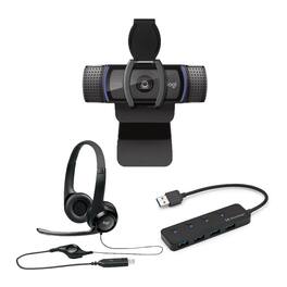 C920S Pro Stream Webcam w/ Logitech H390 Headset & Knox 4-Port USB Hub