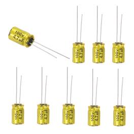 Unique Bargains - 10pcs 4.7uF 100V Non-Polarized Electrolytic Capacitor, 13x8mm Aluminum Audio Freq Divider for DIY Speaker/Car Amp - Gold