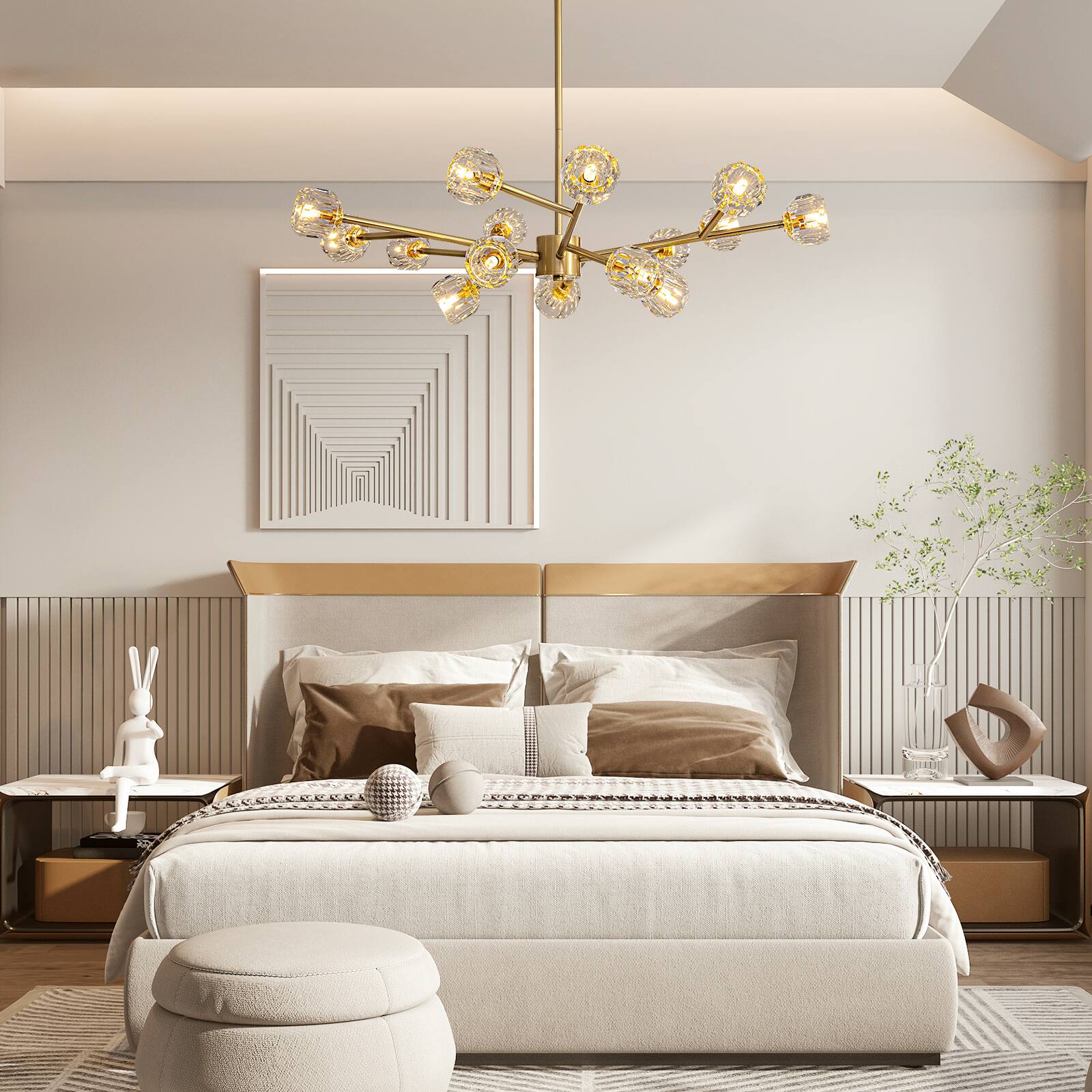 Alt View 7. Siljoy - 39.4-In Modern Sputnik Chandelier 15-Light Football Shaped Lamp Heads for Bedroom Dining Room Foyer Kitchen Living Room - Gold.