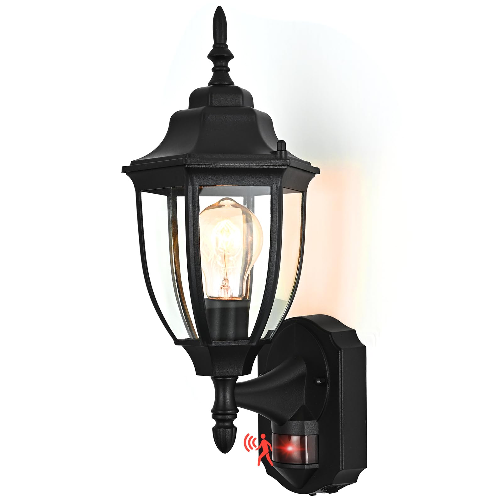 Front. VEGA AUTOMOTIVE - Porch Lights Outdoor Motion Sensor Wall Sconce Anti rust Aluminum Exterior Dusk To Dawn Light Fixture Mount - Black 1 Pack.