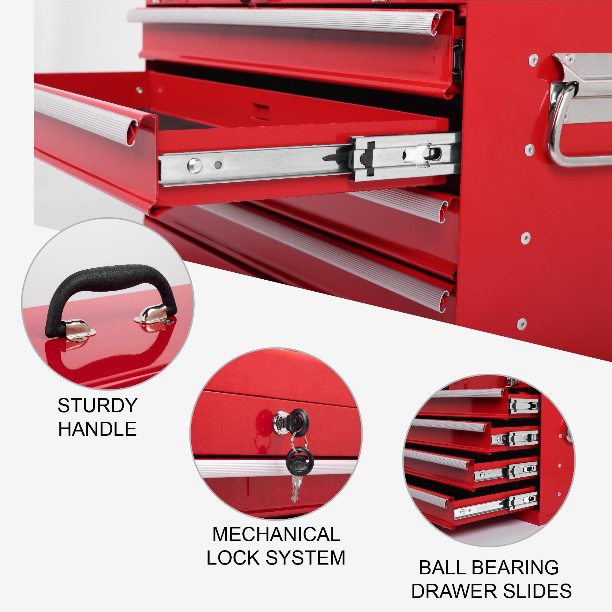 STURDY HANDLE  
MECHANICAL LOCK SYSTEM  
BALL BEARING DRAWER SLIDES